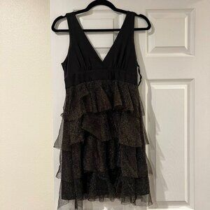 Christopher Deane Silk Blend Metallic Brown Ruffle Mini Dress Size 6